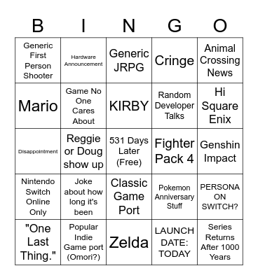 NINTENDO DIRECT 2/17 BABY Bingo Card