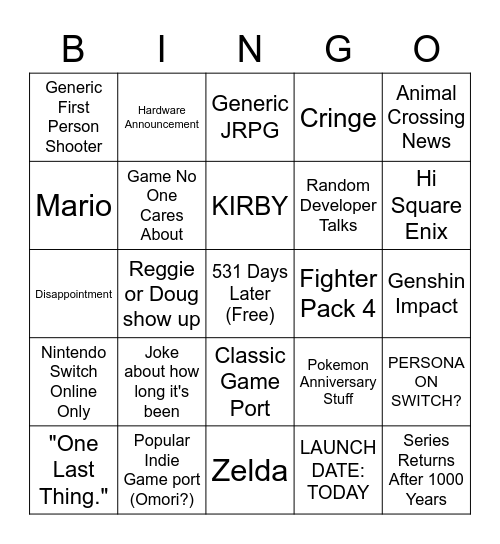 NINTENDO DIRECT 2/17 BABY Bingo Card