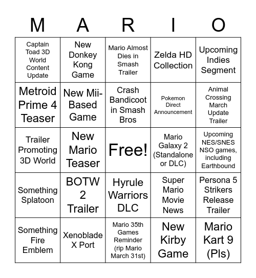 February Direct Bingo Card