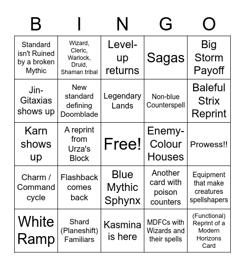 Strixhaven Prediction Bingo Card