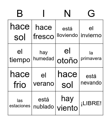 El Tiempo y Las Estaciones Bingo Card