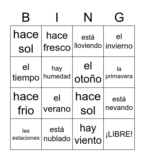 El Tiempo y Las Estaciones Bingo Card