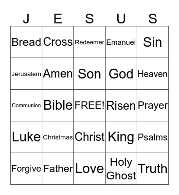 JESUS Bingo Card