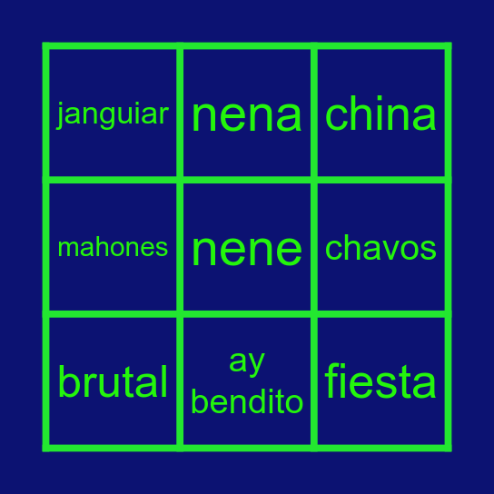 Spanish 4 U4: Jerga de Puerto Rico Bingo Card