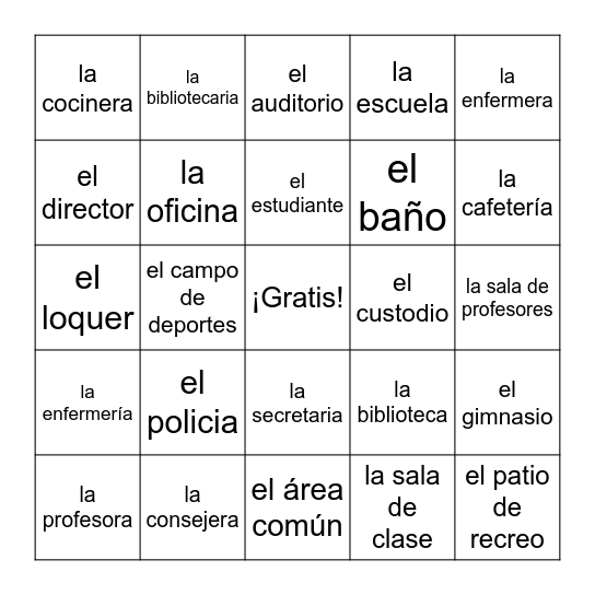 Trabajos y Localidades de la Escuela Bingo Card