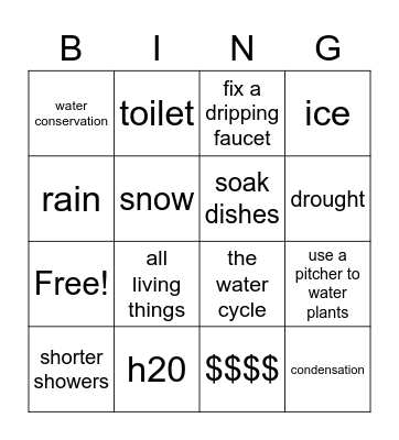 water conservation Bingo Card