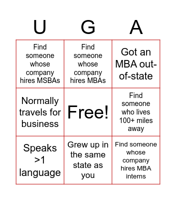 UGA Bingo Card