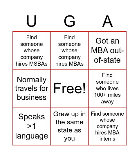 UGA Bingo Card