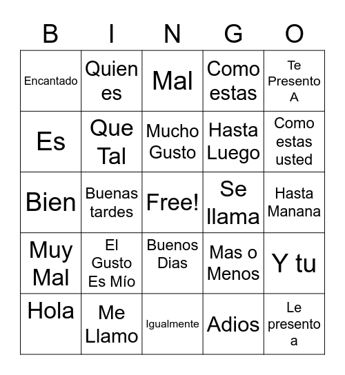 Spanish Bingo Card