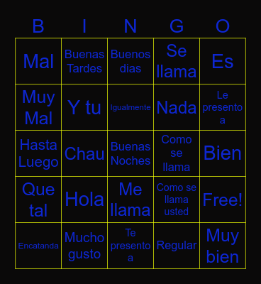 Spanish Bingo Card