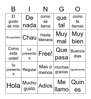 Spanish Bingo Card