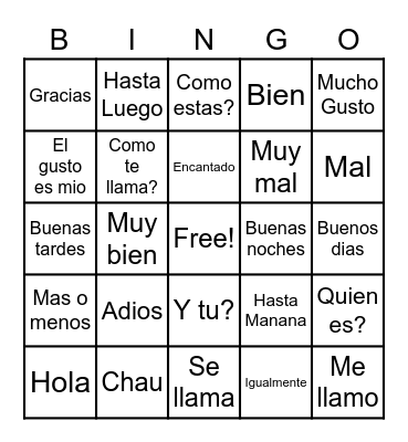 Spanish Bingo Card