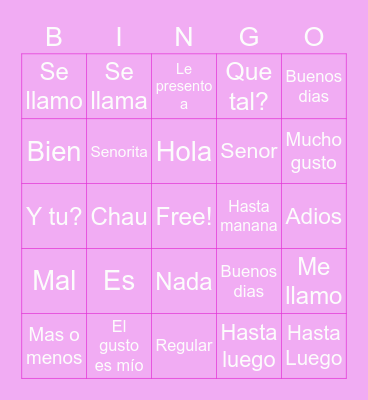 Spanish Bingo Card