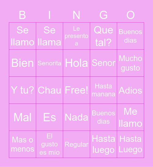 Spanish Bingo Card