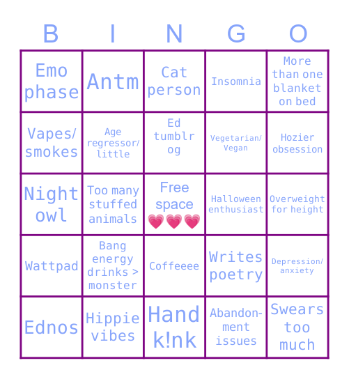 🌿𝑺𝒊𝒆’𝒔 𝑩𝒊𝒏𝒈𝒐🌿 Bingo Card