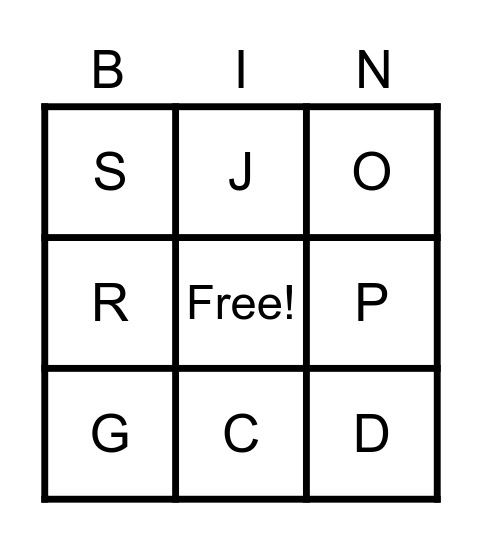 Curved Letters BINGO Card