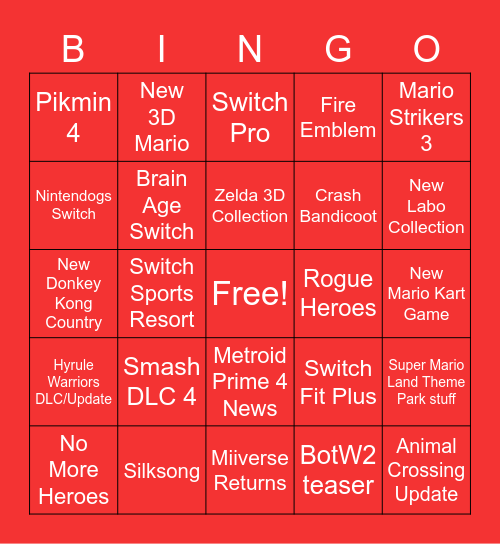 Feb 17 Nintendo Direct Bingo Card