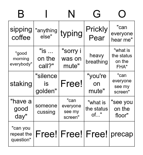 9am Bingo Card