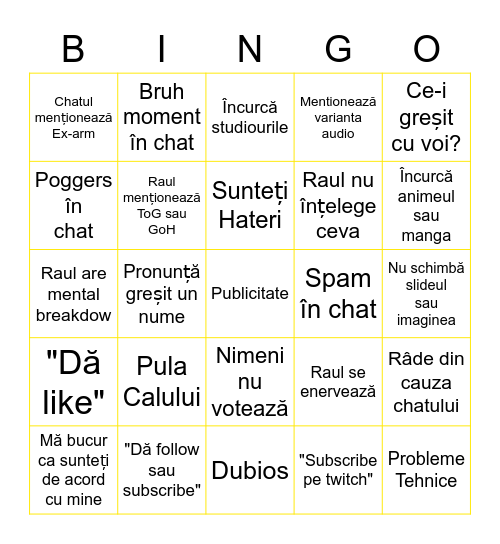 Shonen Ro Bingo Card