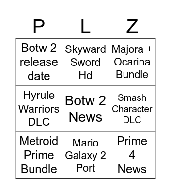 Nintendo Please Bingo Card