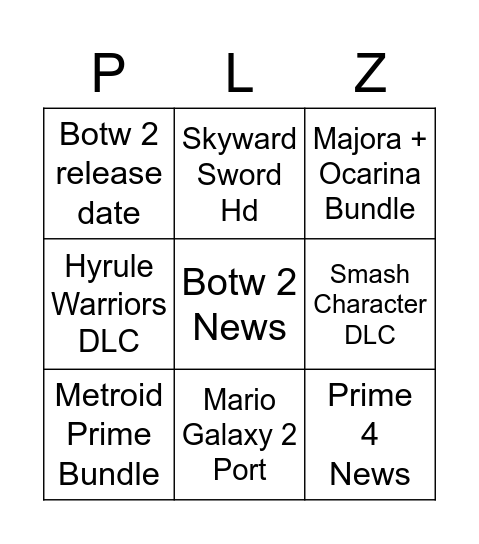 Nintendo Please Bingo Card