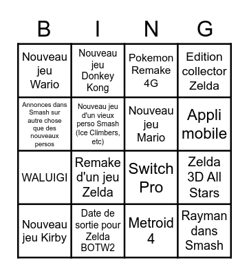 Nintendo Direct 17/02 Bingo Card
