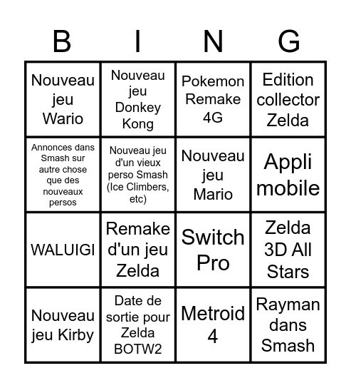 Nintendo Direct 17/02 Bingo Card