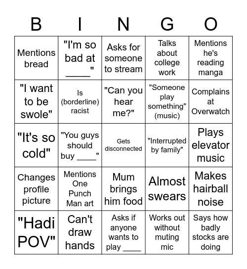 Hadi Bingo Card