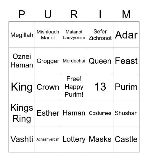 PURIM Bingo Card