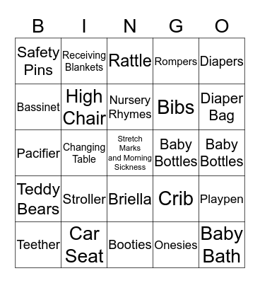 Baby Shower Bingo Card