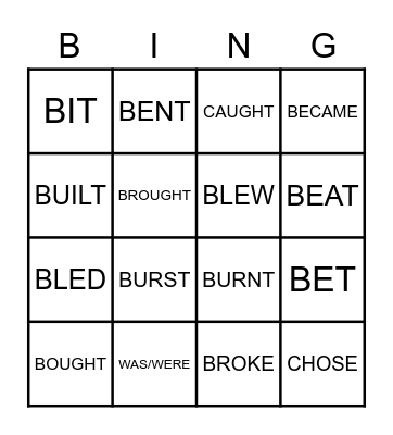 IRREGULAR VERBS BINGO Card