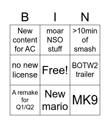 Untitled Bingo Card