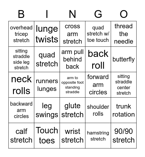 Stretching Bingo Card