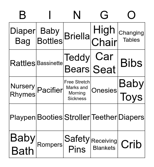 Baby Shower Bingo Card