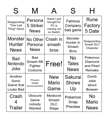 NINTENDO DIRECT 2021 Bingo Card