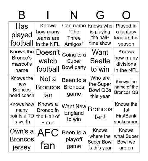 Fan Bingo!!!! Bingo Card