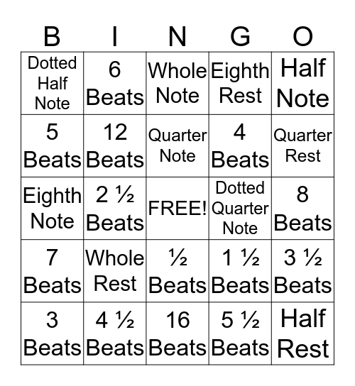 Math Music Bingo Card