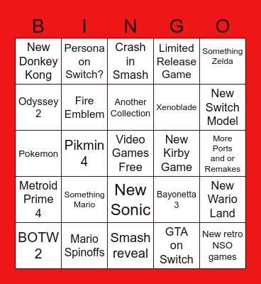 Nintendo Direct 2/17/21 Bingo Card