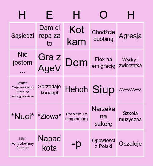 Owca Bingo Card