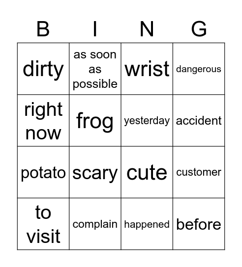 Bingo alle woordjes 1bk Bingo Card