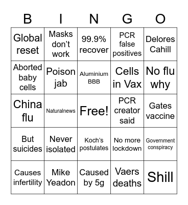 Covidiot Bingo Card