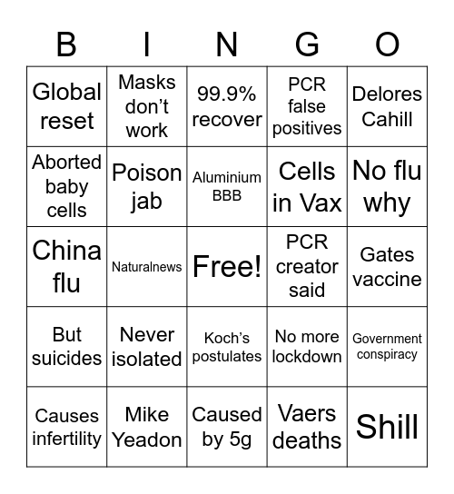 Covidiot Bingo Card