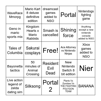 Nintendo Direct Bingo Card