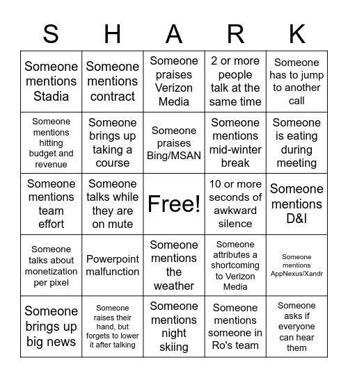 Shark Week Bingo Card