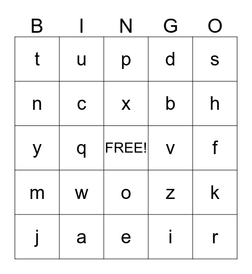 Alphabet Bingo Card