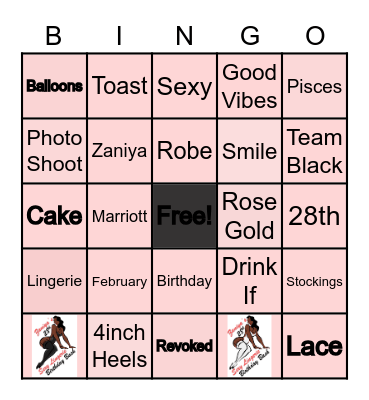 Zaniya's 28th  Birthday Bash Bingo Card