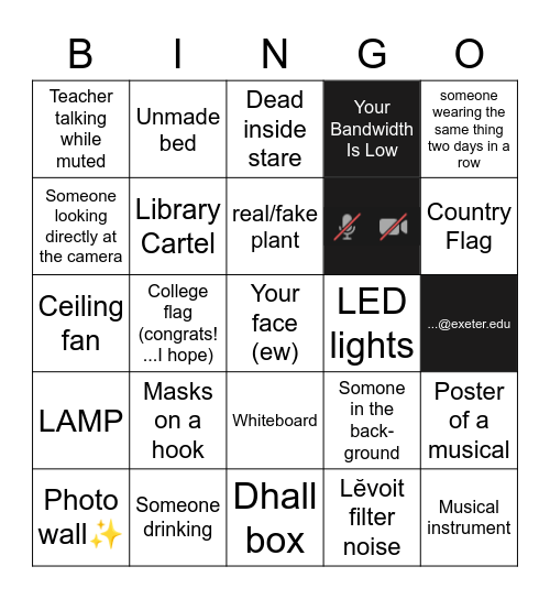 Zoom Box Bingo Card