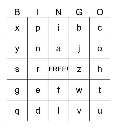 Alphabet Bingo Card