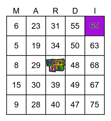 MARDI GRAS BINGO Card