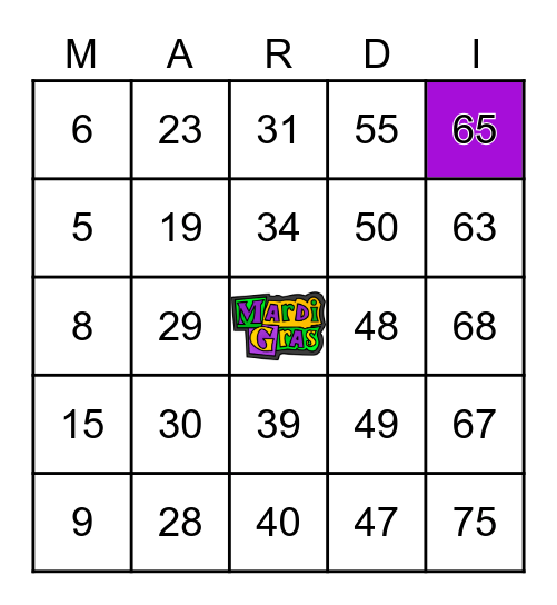 MARDI GRAS BINGO Card